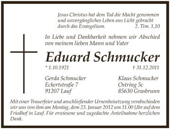 Traueranzeige von Eduard Schmucker von Pegnitz-Zeitung
